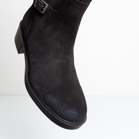 Zara Buckled Biker Boots Split Leather Dark Brown Round Toe EU 40 - Picture 10 of 16